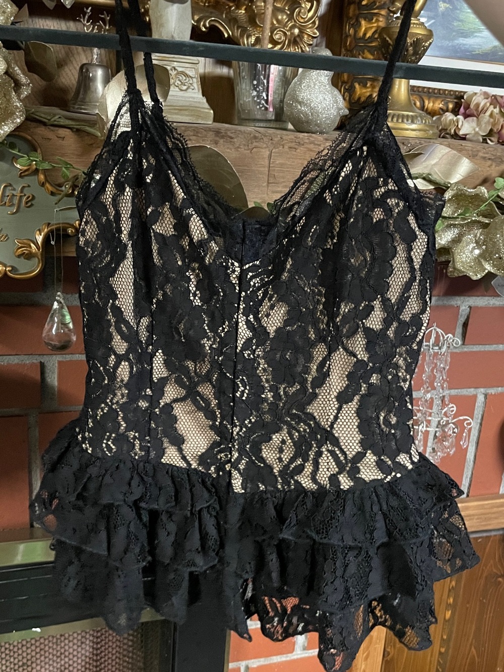 Black Lace Ruffled Peplum Cami